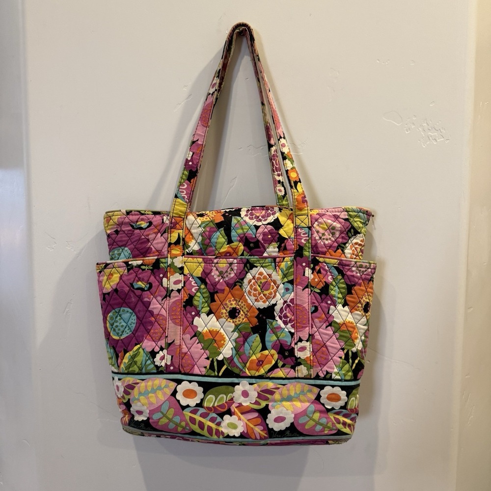 Vera Bradley Go Round‎ Tote Bag Large Zip Pockets Floral Vavabloom Quilted Y2K
